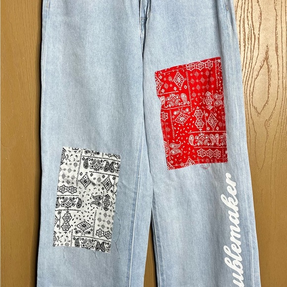 Adika Light Blue Jeans with Red and Black Patches - Picture 1 of 5